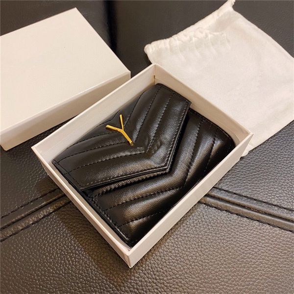 

vintage letter sheepskin wallets genuine leather short purse women gold alphabet icon bags coin card purse with box, Red;black