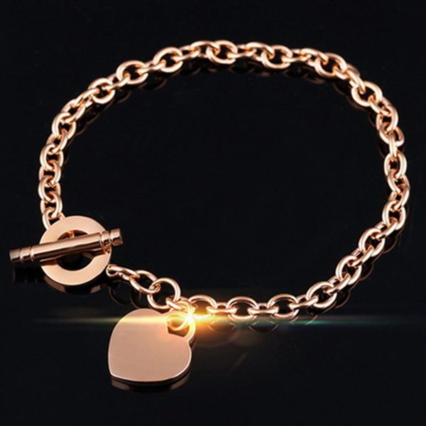 

geometric charm bracelets 18k rose gold heart pendant o t buckle elegant romantic designer jewelry for women girls fine love brace313a, Golden;silver