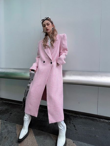 

women's jackets designer brand windbreaker jacket new women fall winter overcoat high-end coat designer fashion houndstooth tweed leisu, Black;brown