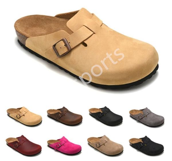 

2022 new fashion boston slippers leather bag head pull cork slippers female male summer lovers beach shoes, Black