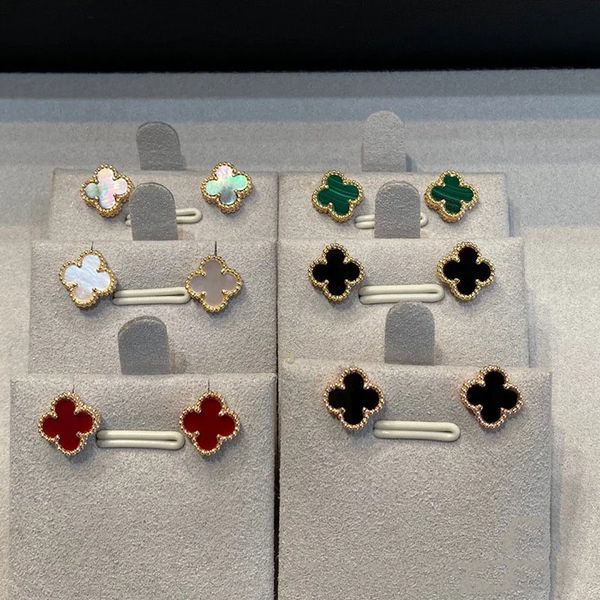 

luxury sweet clover designer stud earrings for women 18k gold brand shining crystal diamond cute ol engagement ear rings earring party jewel, Golden;silver