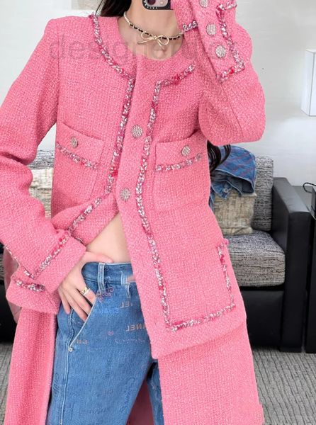 

women's jackets designer the right version autumn and winter of 2022 new round neck dovetail design fake two-piece pink wool coat 9440, Black;brown