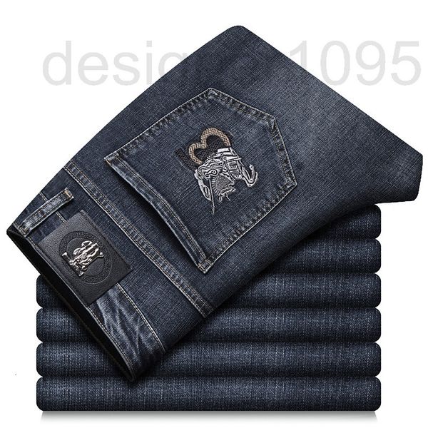 

men's jeans designer autumn and winter new brand large casual straight tube men's jeans medium high waist loose pants pegasus embr, Blue