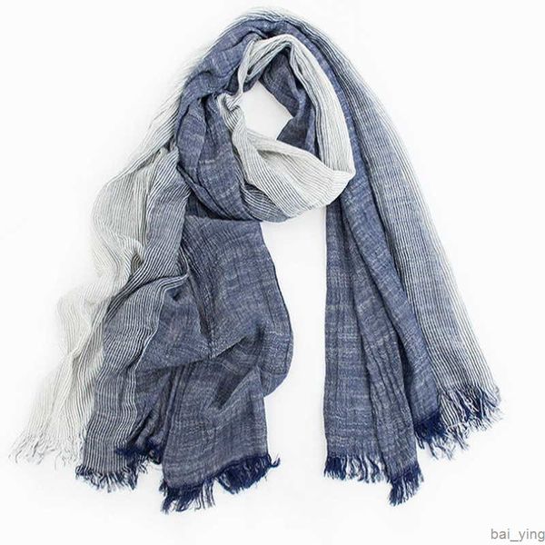 

wholesale brand winter scarf men warm soft tassel bufandas cachecol gray plaid woven wrinkled cotton linen women scarves spring summer baiyi, Blue;gray