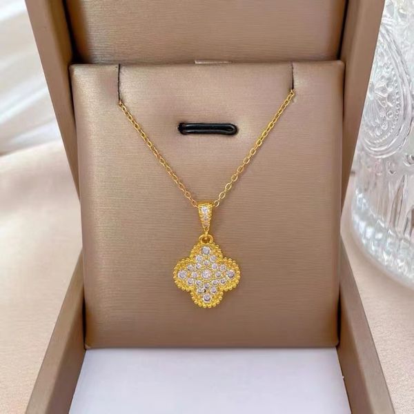 

ins style clover pendant necklace gold stainless steel jewelry for women, Silver