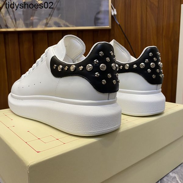 

new mueen spike small white shoes riveted black tail men's and women's same genuine leather flat casual sneakers
