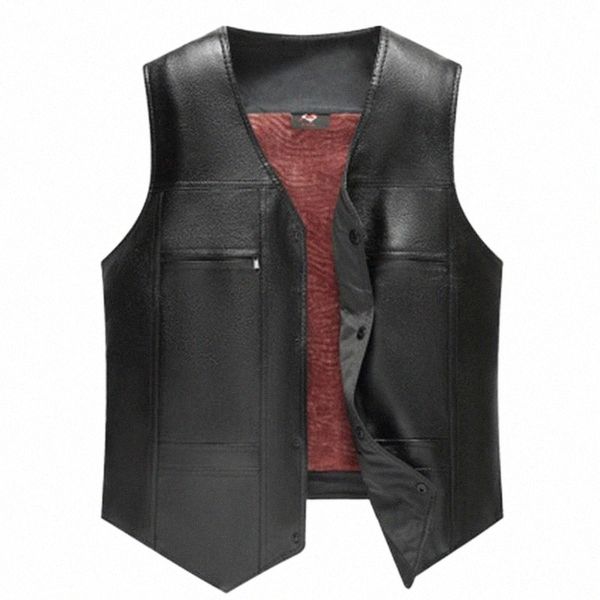 

men's vests autumn brand plus size black pu leather vest men fleece lined warm jackets sleeveless coat winter vest1 v59s#, Black;white