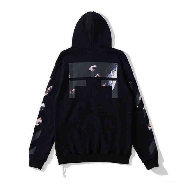 

men's hoodies sweatshirts 2022 %60 off style trendy fashion sweater painted crow stripe loose hoodie and women's t-shirts offs whi, Black