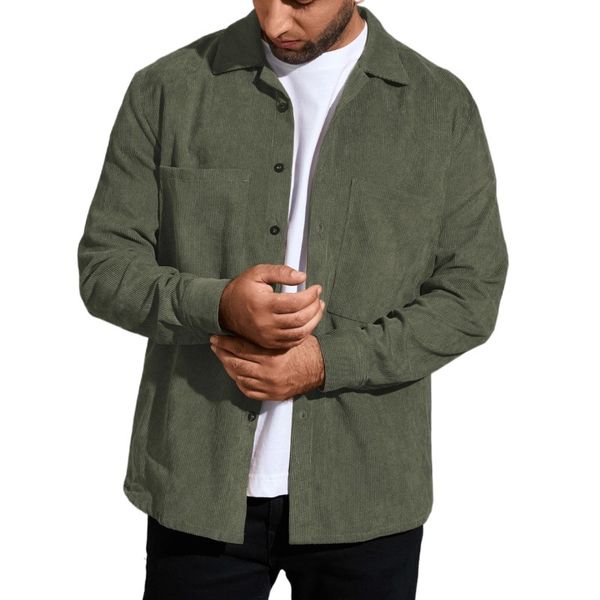 

men outer workwear shirts casual loose large size corduroy long sleeve shirts, White;black