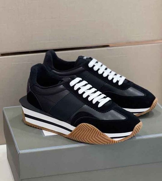 

t- quality men james sneaker shoes side stripe skateboard walking chunky rubber sole suede & nylon leather mesh sports discount trainers, Black