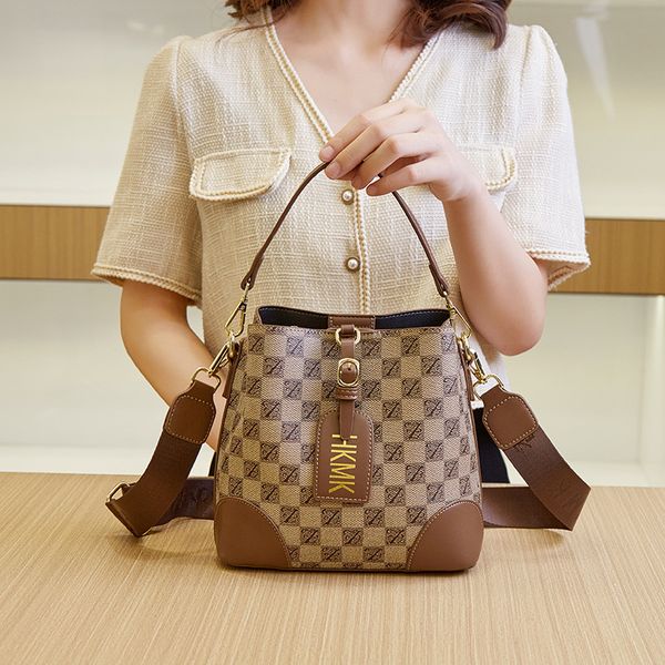 

bucket bag high fashion checkerboard print large capacity shoulder bag handbag