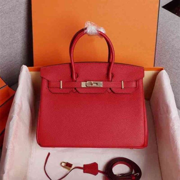 

designer handbag birkins women's handbags herme luxury classic manual bag fashion layer cowhide litchi pattern pochette rouge togo gold