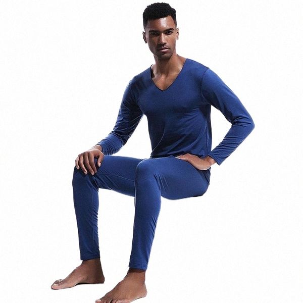 

men's thermal underwear aoelement v-neck cold-proof suit plus velvet tight-fitting thin autumn clothes long trousers w5hy#, Black;white
