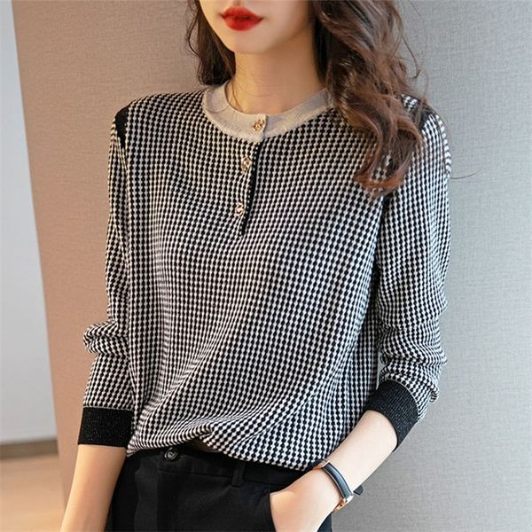 

women's t-shirt knitted long sleeve pullover sweater lady casual o-neck women spring autumn style 220921, White
