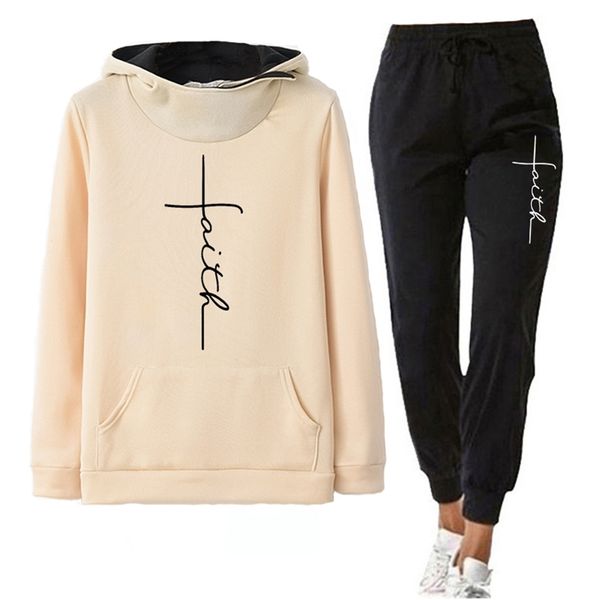 

women's two piece pants spring and autumn women sportswear tracksuit winter pullover hoodie sweatshirt jogging femme set sports poleron, White