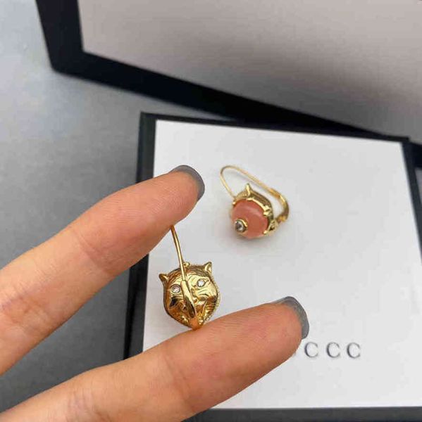 

dangle & chandelier new tiger head earrings women's doubles red, Silver