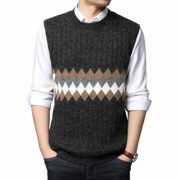 

men's vests 2021 autum fashion brand knit pullover woolen sweat vest for men oneck graphic korean casual clothing1 s0ai#, Black;white