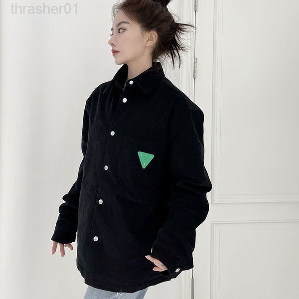 

men's jackets bv new corduroy shirt coat small sheepskin letter triangle men's women's loose cotton, Black;brown