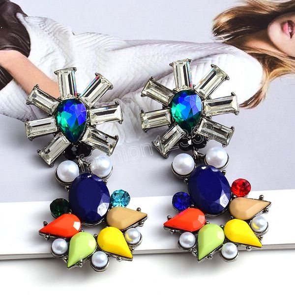 

vintage colorful crystal dangle earrings classic rhinestone metal earring jewelry accessories for women, Silver