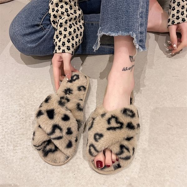 

slippers winter shoes for woman warm fur home fashion female open toe flat heel flip flops 220921, Black