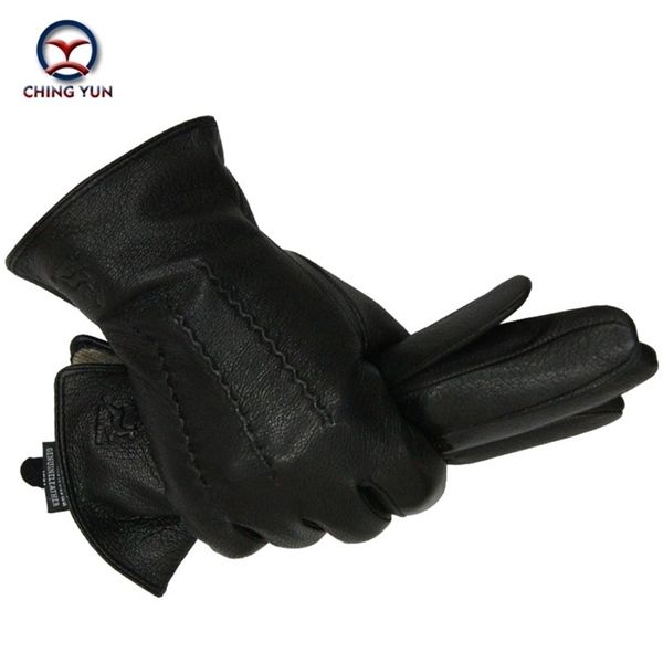 

five fingers gloves winter men deer skin leather gloves male warm soft black sewing design men mittens imitate rabbit hair 70% wool lining07, Blue;gray