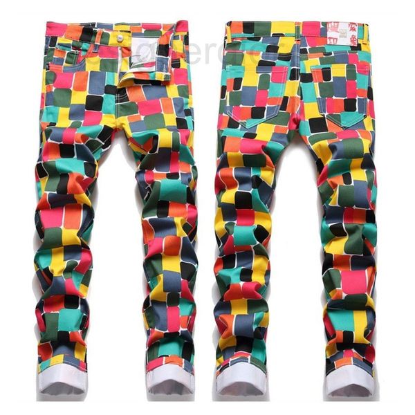 

men's jeans designer 2022 digital printing elastic jeans fashion k3ig, Blue