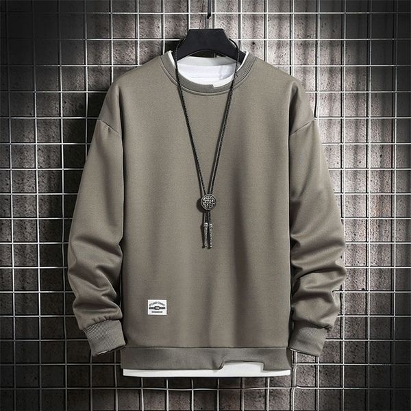 

men's hoodies sweatshirts mens casual hoodie men fake two pieces multi color o-neck fashion harajuku style male sweatshirt 220920, Black