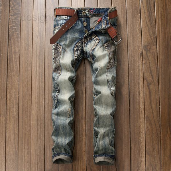 

men's jeans designer spring and autumn new stitching fashion trendsetter hole patch men's denim long pants 07oe, Blue