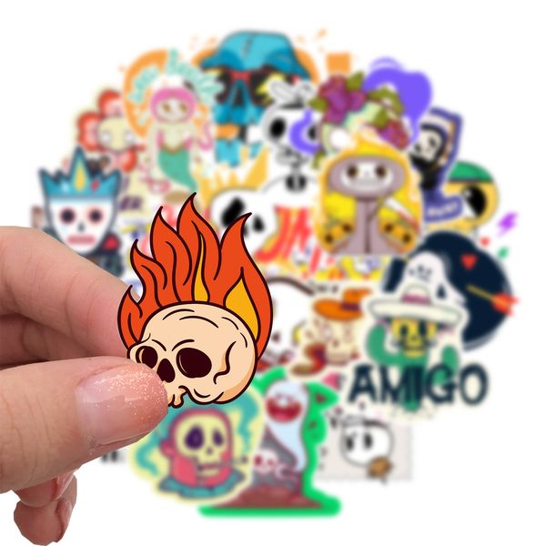 

50pcs cartoon cute skull stickers skate accessories vinyl waterproof graffiti sticker for skateboard lapluggage car decals party decor