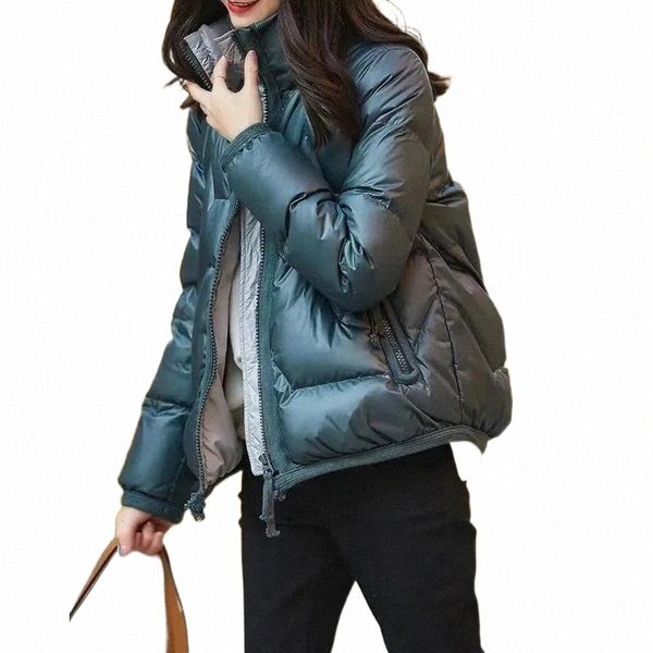 

women's down & parkas korean loose zipper puffer jacket women thick warm stand collar winter cotton padded coat casual long sleeve shor, Black