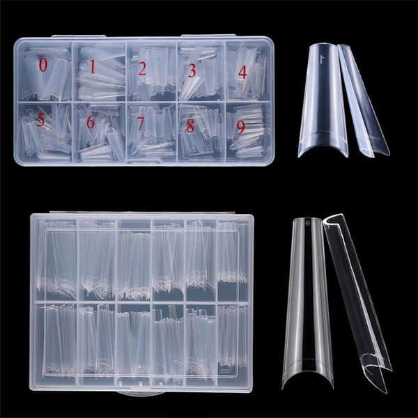 

false nails xl nail tips 1000240pcs natural clear french coffin fake nails tips half cover acrylic nails capsule ccurve false nail 220921, Red;gold
