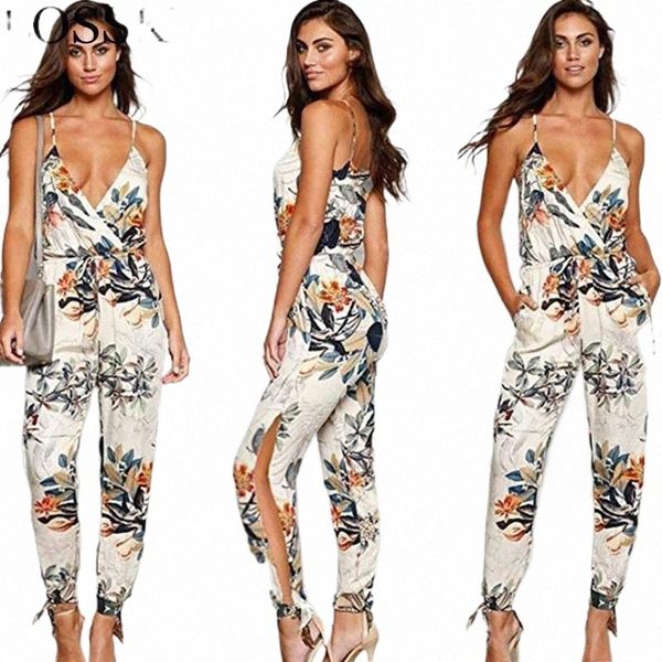 

women's jumpsuits & rompers casual floral print solid strap jumpsuit v neck sleeveless split lace up female beach playsuits plus size x, Black;white