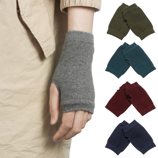 

five fingers gloves winter autumn women men warm fingerless knitted wool solid color stretch mittens exposed finger short cashmere 220920, Blue;gray