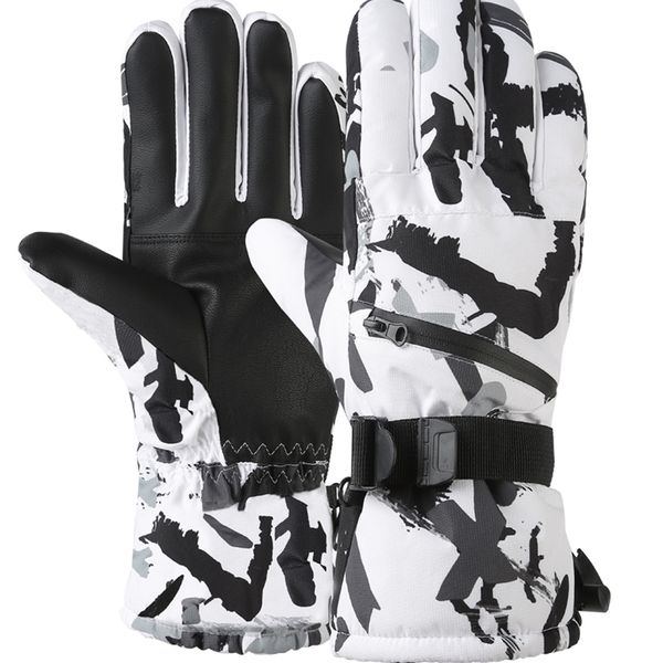 

five fingers gloves winter snowboard ski pu leather nonslip touch screen waterproof motorcycle cycling fleece warm snow 220920, Blue;gray