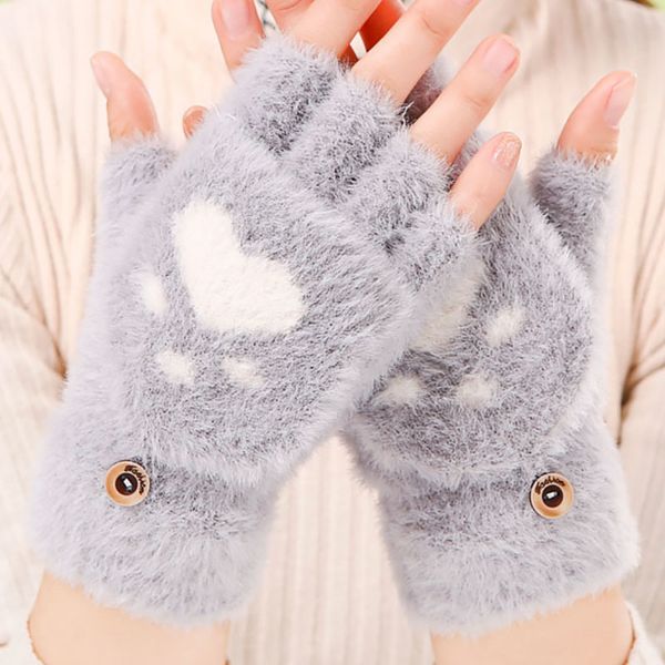 

five fingers gloves claw mink fingerless flip mittens winter warm wool touchscreen flap cover men knitting mitten women glove 220920, Blue;gray