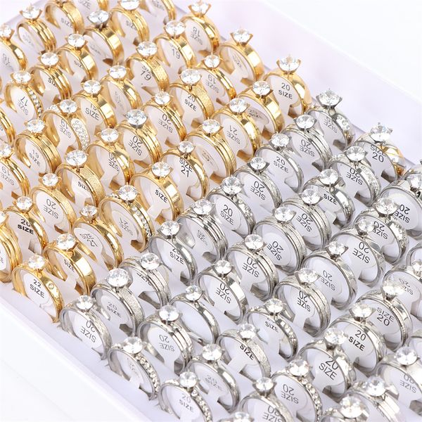 

fashion sparkling zircon titanium steel stripe ring jewelry for men women lover mix style wedding gift gold silver plated wholesale 20pcs/lo, Golden;silver