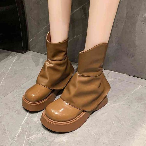 

women boots leather small crowd large head thick soled martin women's new autumn internet versatile thin british style, Black