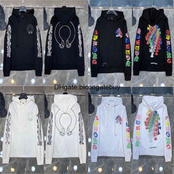 

2022 winter men print hoodies pullover sweatshirts chrome hooded hearts mens arm ch loose women chromeheart fashion style xl rw7g, Black