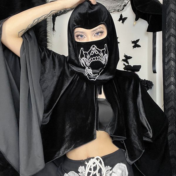 

women's t shirts european and american halloween dark wind bat embroidered long ribbon cape, White