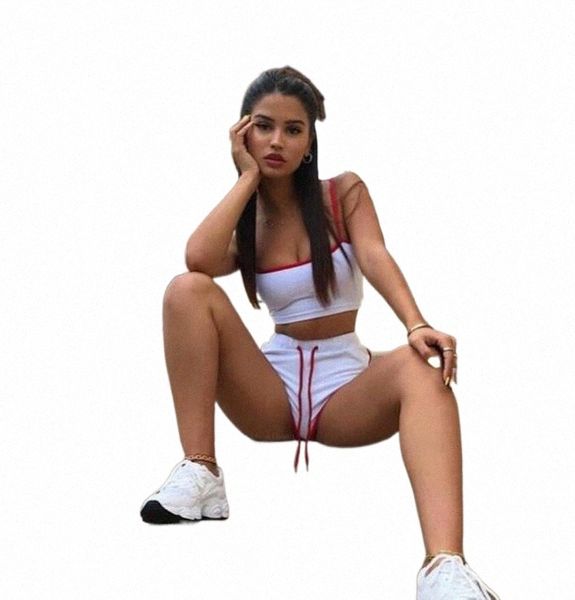 

two piece set women fitness workout bandage crop and shorts suit summer fashion tracksuit ladies 2 women's tracksuits r8my#, Gray