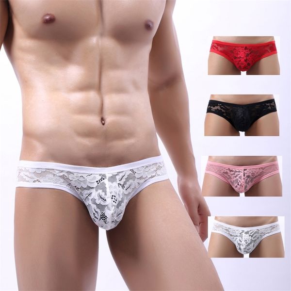 

underpants 4pcslot mesh men's underwear briefs underpants breathable lace mens briefs bikini gay underwear male gift 220921, Black;white