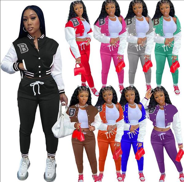 

new women's two piece pants casual baseball jurk autumn women sporttracksuit long sleeve slim pants colors black white matching outfits