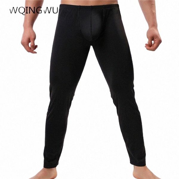 

men's thermal underwear men long johns ice silky u convex mens under pants bottoms pajama middle waist tight legging pouch warm p2vu#, Black;white