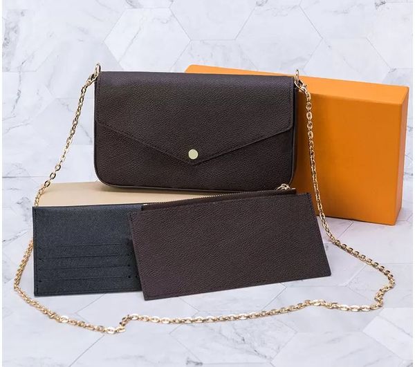 

3pcs/set 3 in onechain wallets whole collection of women envelope crossbody ripples imprinted glossy leather classic coated canvas bags