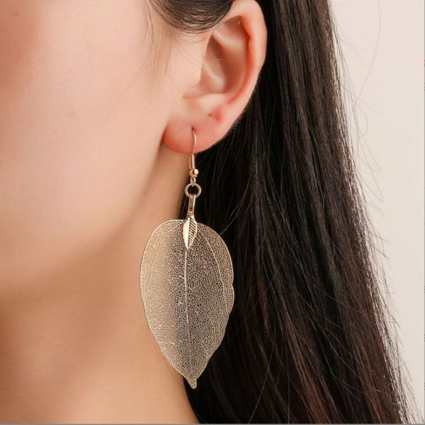 

fashion leaf charm earrings for women hollow out leaf dangle earring bohemia jewelry gifts, Golden