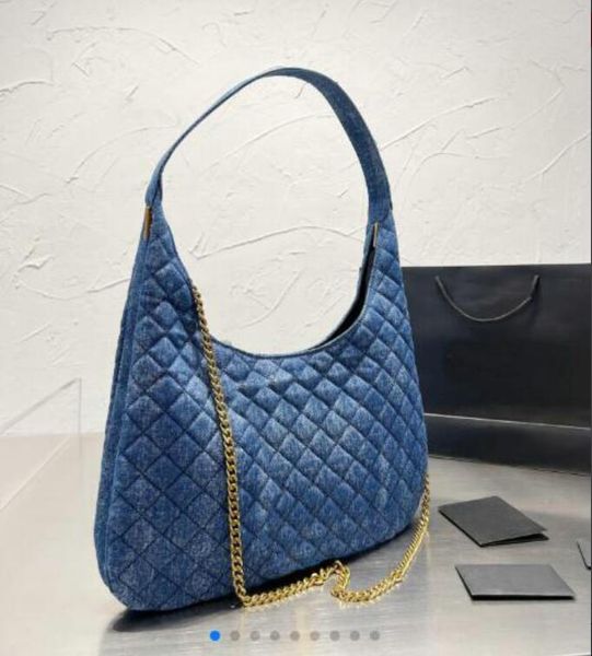 

women designer denim shoulder bag luxurys gold chain 2023 fashion canvas large capacity shopping handbags diamond tote handbag