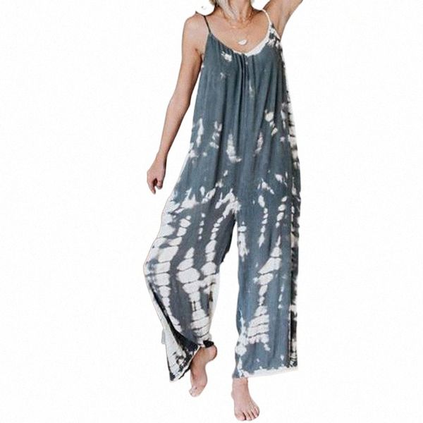 

women's jumpsuits & rompers clothes 2021 women fashion sling print jumpsuit slim waist wide leg casual long pants drop 53db#, Black;white