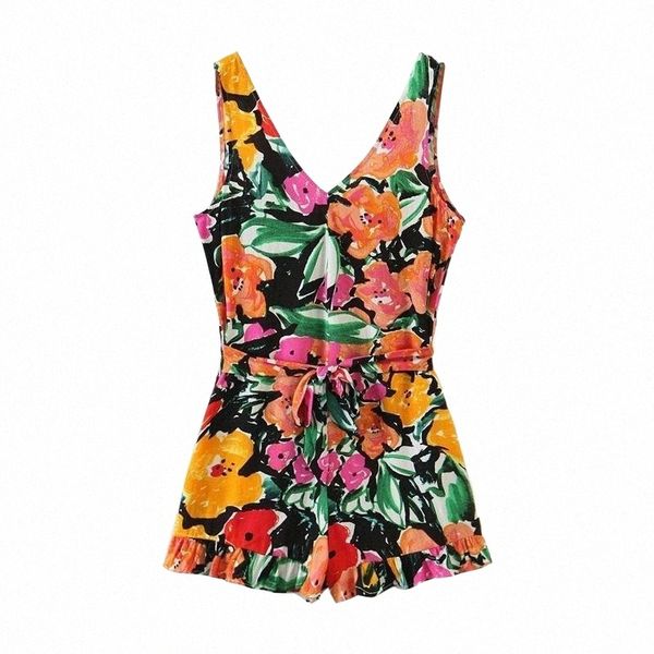 

women viscose floral print rompers spaghetti strap overalls ladies casual chic playsuits wth slash qw14 women's jumpsuits & a6gv#, Black;white