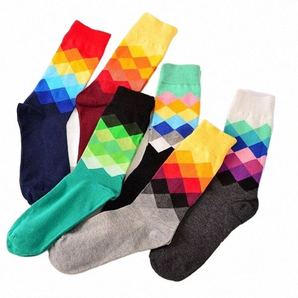

men's socks wholesale- men multi-color fashion short cotton happy warm colorful diamond printing casual standard socks1 u4qs#, Black