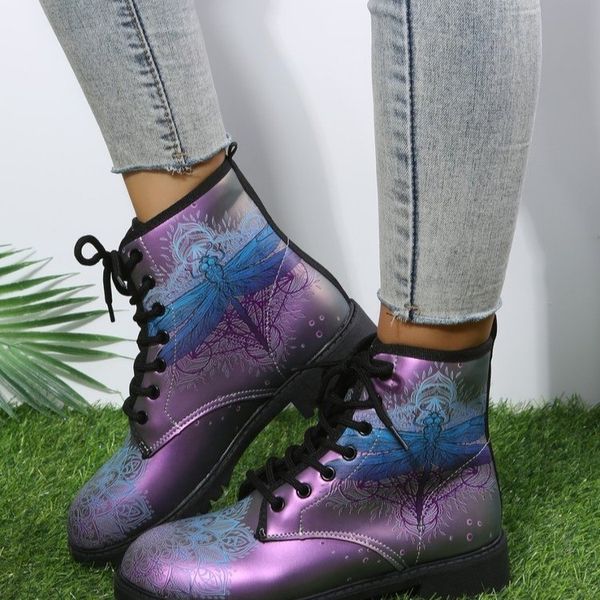 

platform ankle boots women autumn winter thick bottom motorcycle boots woman thicken warm lace up large size 35-46 shoes ladies, Black
